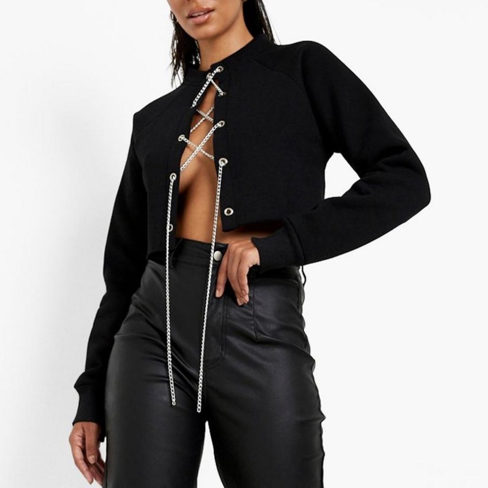 Chain open front sweater